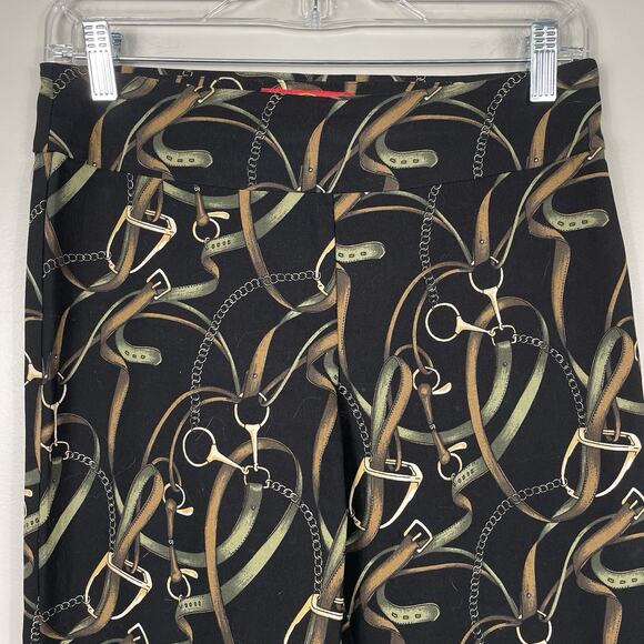 Crazy Larry Pull On Pants Women 4 Black Equestrian Tack Horse Print Stretch USA - Picture 4 of 9